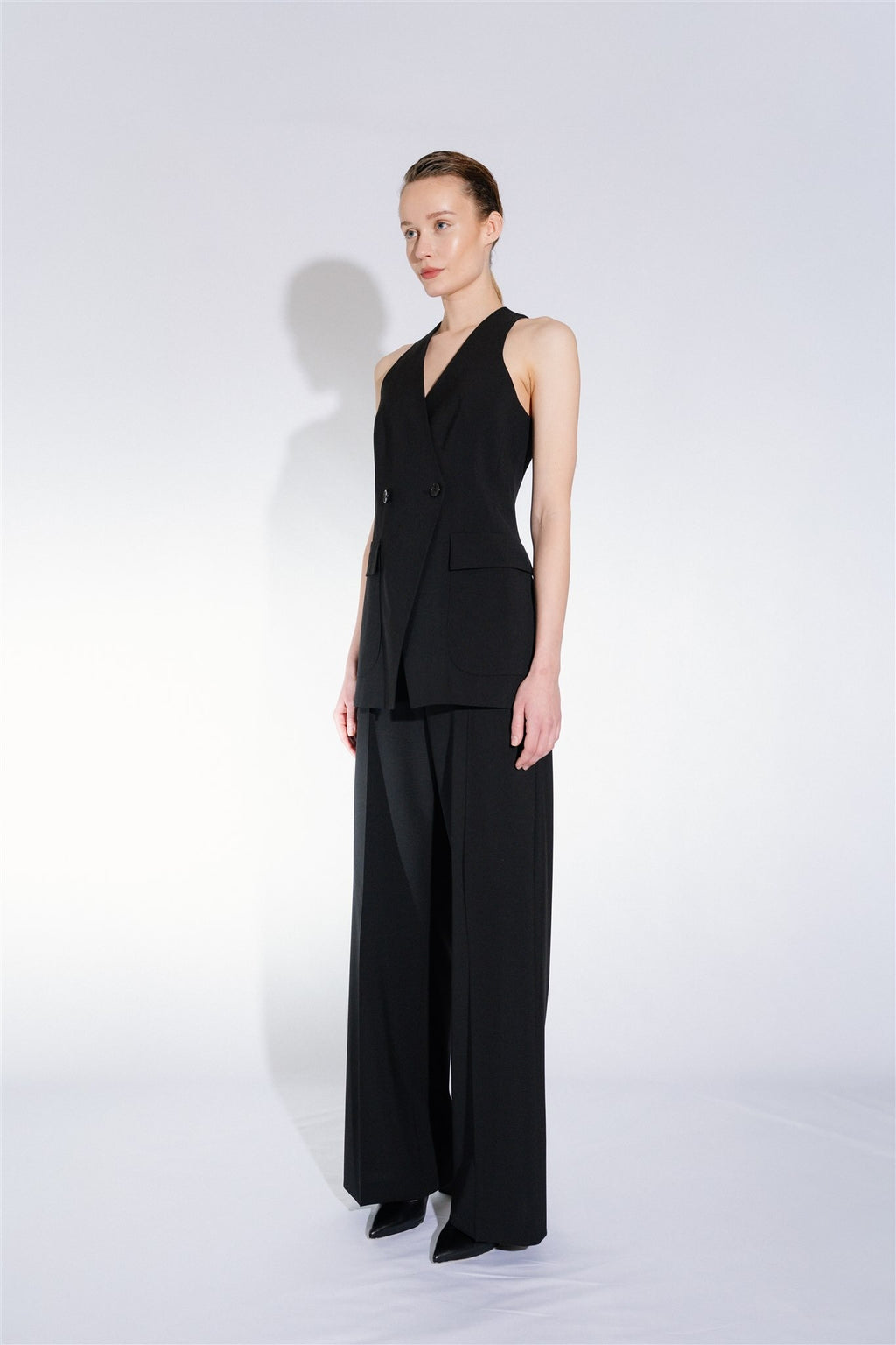 Čierna Elegantná Dvojradová Vesta