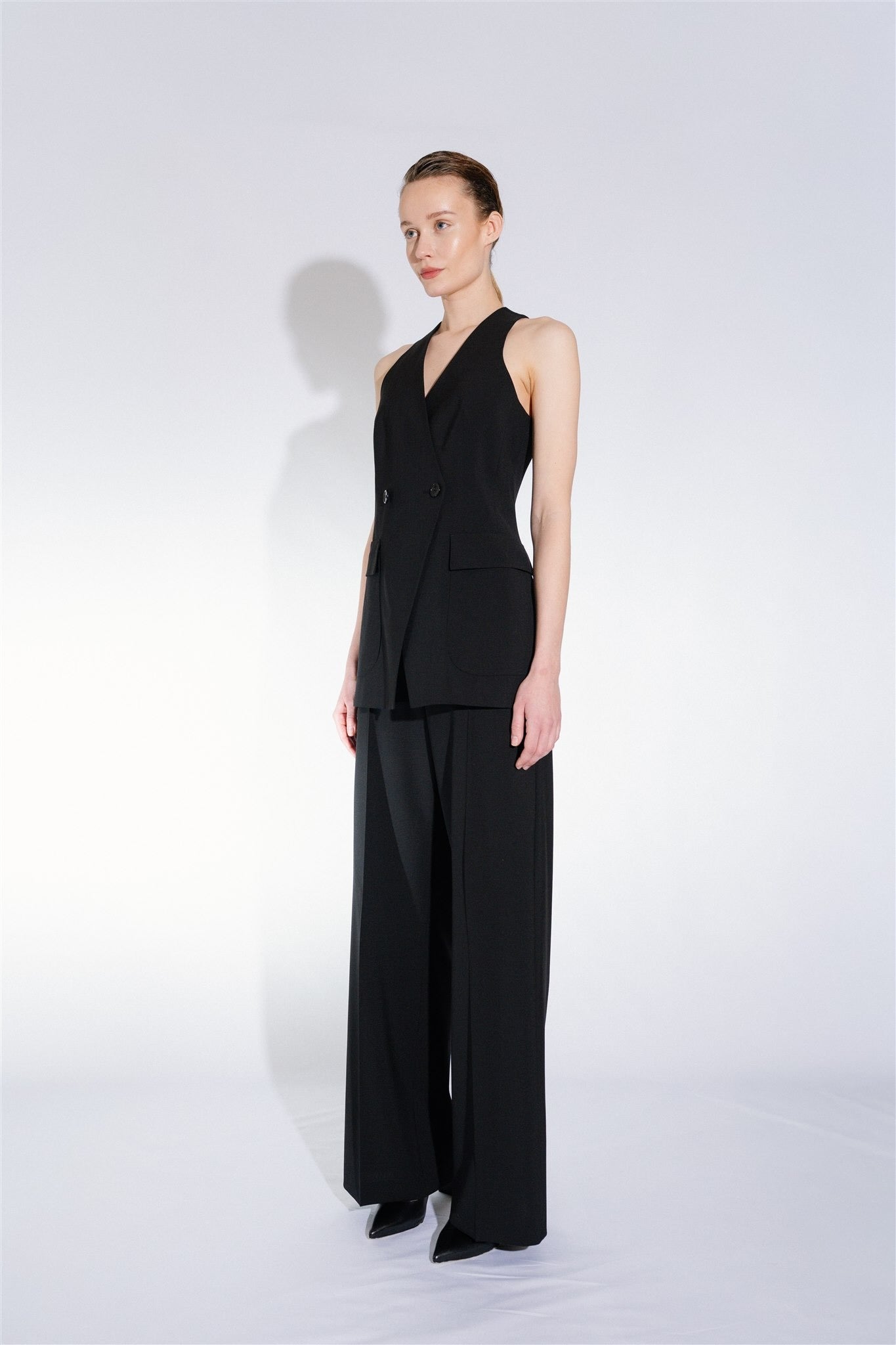 Čierna Elegantná Dvojradová Vesta