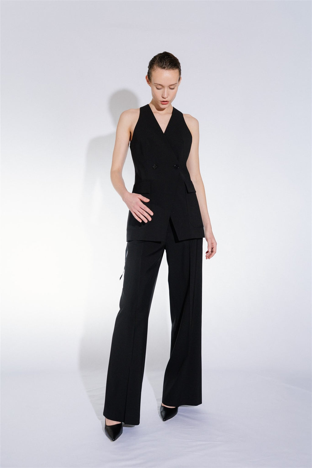 women's elegant straight black trousers