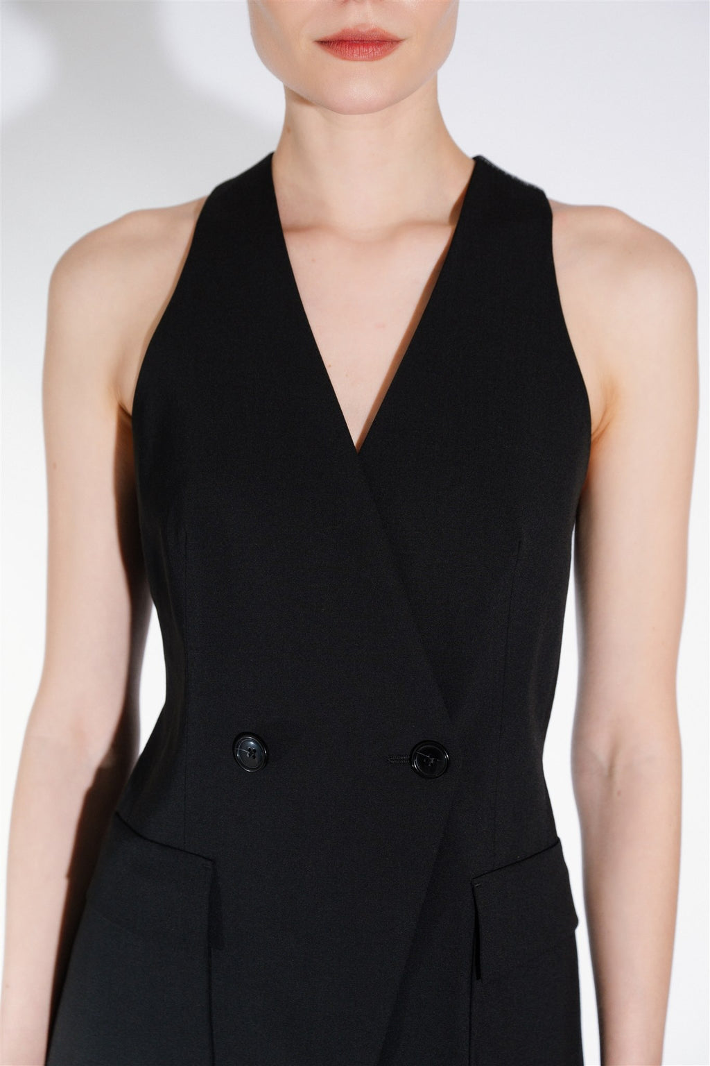 Čierna Elegantná Dvojradová Vesta