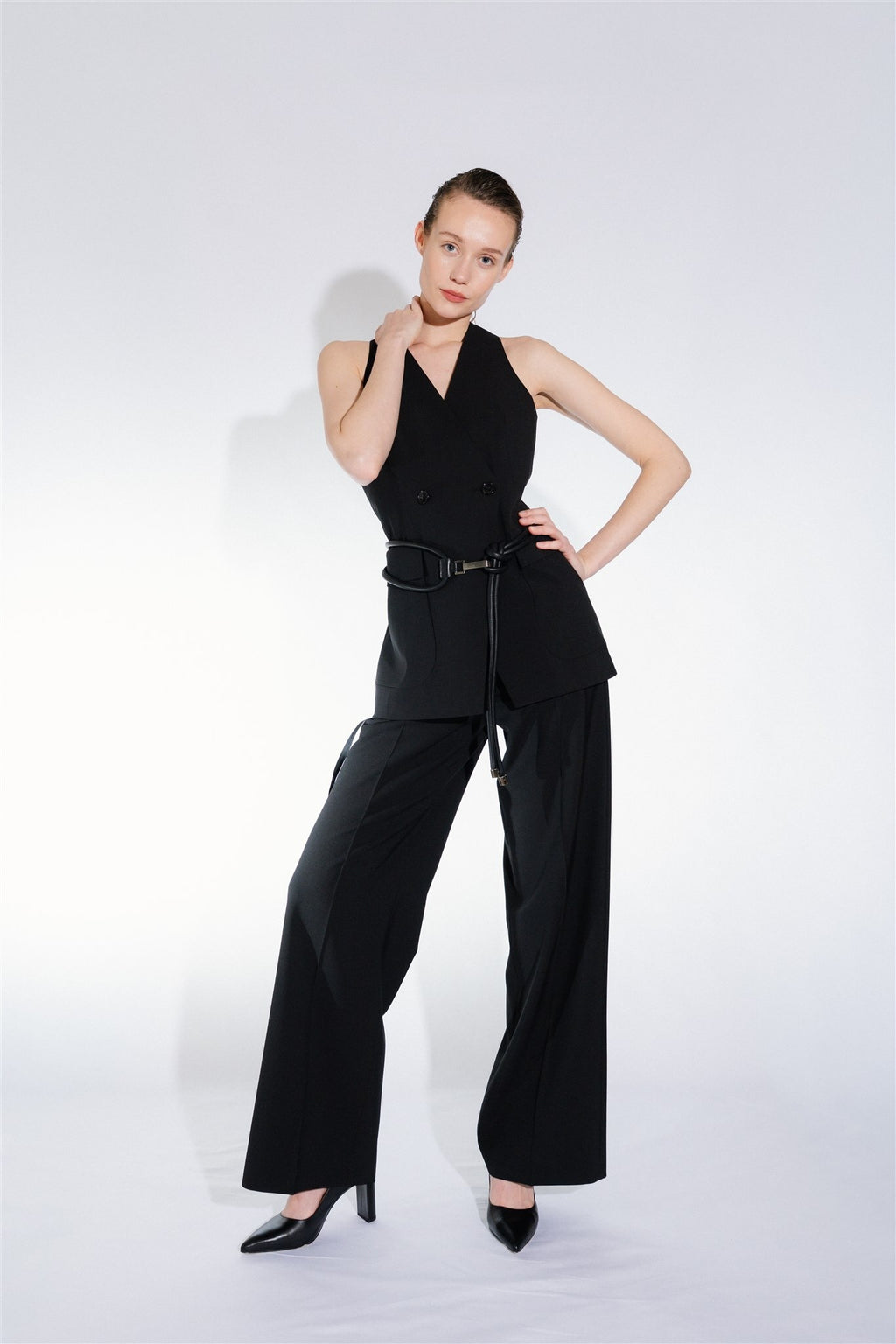 women's elegant straight black trousers